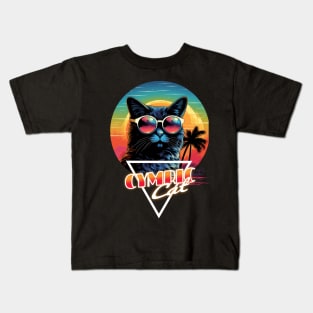 Retro Wave Cymric Cat Miami Shirt Kids T-Shirt